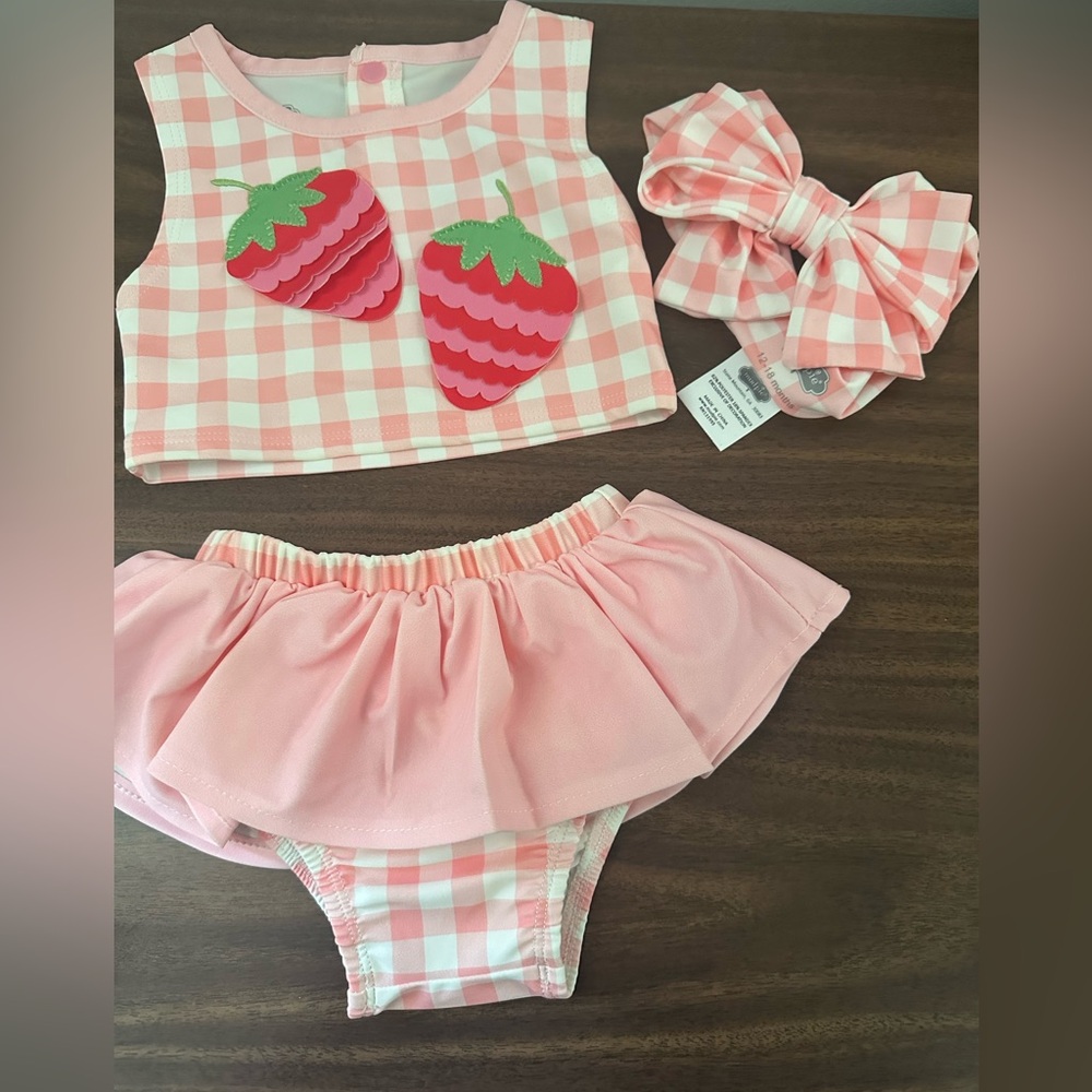 Mud Pie Pink Gingham Strawberry Swimming Suit